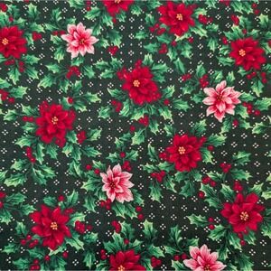 1 Yard Vintage Cranston Red Green Holiday Poinsettia Floral Quilting Fabric 44''